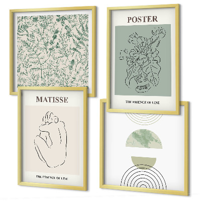 Conjunto de 4 quadros com moldura Linhas, padrões de plantas, minimalismo