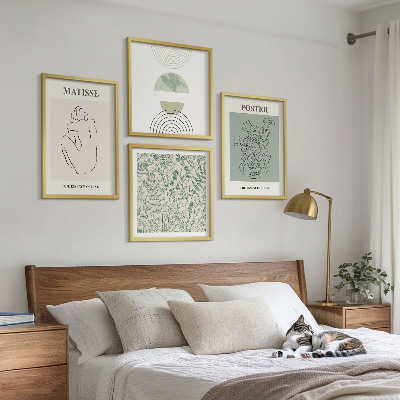 Conjunto de 4 quadros com moldura Linhas, padrões de plantas, minimalismo