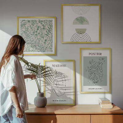 Conjunto de 4 quadros com moldura Linhas, padrões de plantas, minimalismo