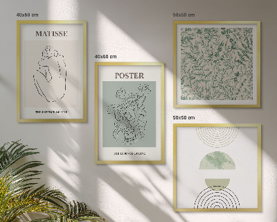 Conjunto de 4 quadros com moldura Linhas, padrões de plantas, minimalismo