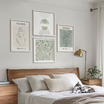 Conjunto de 4 quadros com moldura Linhas, padrões de plantas, minimalismo