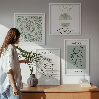 Conjunto de 4 quadros com moldura Linhas, padrões de plantas, minimalismo