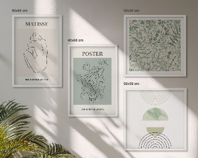 Conjunto de 4 quadros com moldura Linhas, padrões de plantas, minimalismo