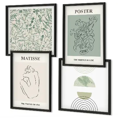 Conjunto de 4 quadros com moldura com estampas minimalistas de linhas e plantas
