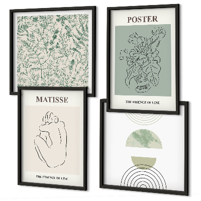 Conjunto de 4 quadros com moldura Linhas, padrões de plantas, minimalismo