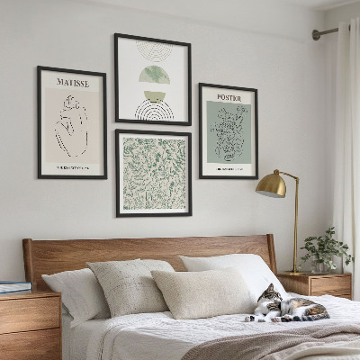 Conjunto de 4 quadros com moldura Linhas, padrões de plantas, minimalismo