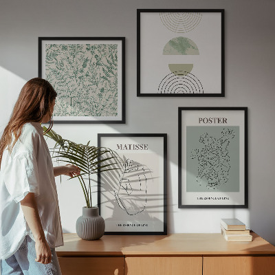 Conjunto de 4 quadros com moldura Linhas, padrões de plantas, minimalismo