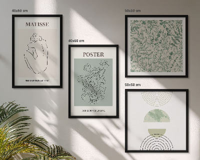 Conjunto de 4 quadros com moldura Linhas, padrões de plantas, minimalismo
