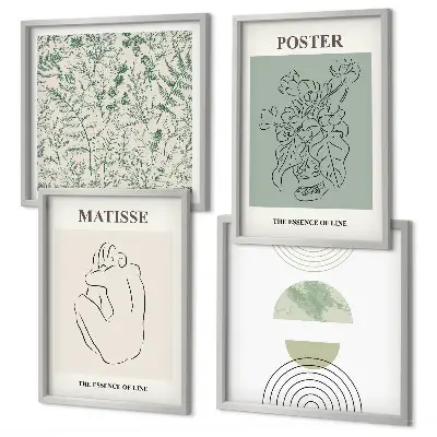 Conjunto de 4 quadros com moldura com estampas minimalistas de linhas e plantas