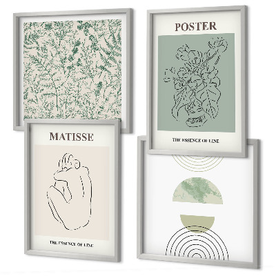 Conjunto de 4 quadros com moldura Linhas, padrões de plantas, minimalismo