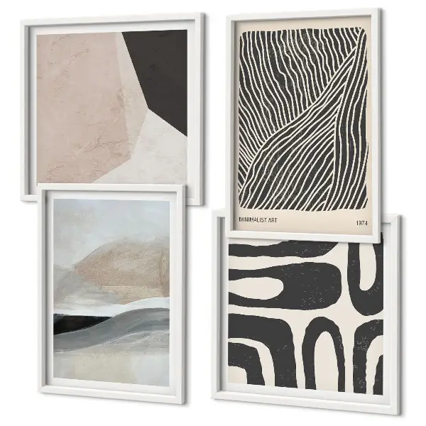 Composição de quadros com estampas abstratas de decoração estilo boho