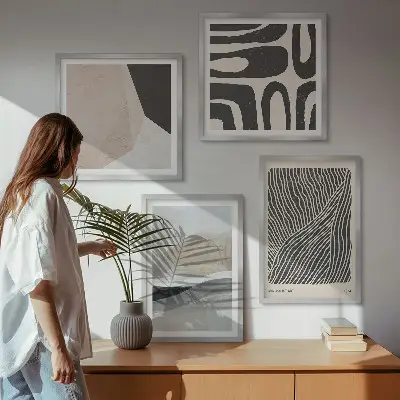 Composição de quadros com estampas abstratas de decoração estilo boho