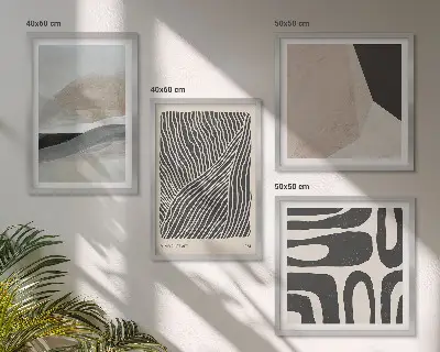 Composição de quadros com estampas abstratas de decoração estilo boho