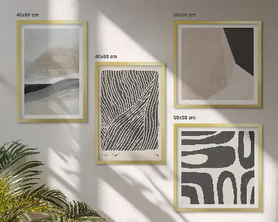Composição de quadros com estampas abstratas de decoração estilo boho