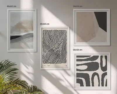 Composição de quadros com estampas abstratas de decoração estilo boho