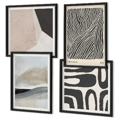 Composição de quadros com estampas abstratas de decoração estilo boho