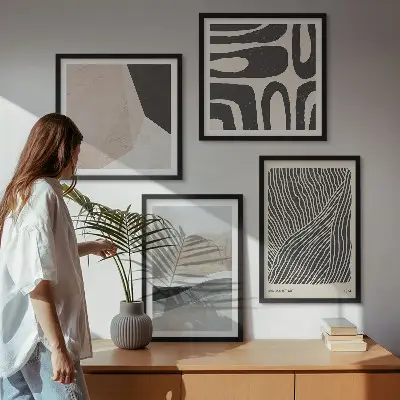 Composição de quadros com estampas abstratas de decoração estilo boho