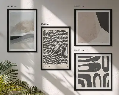 Composição de quadros com estampas abstratas de decoração estilo boho