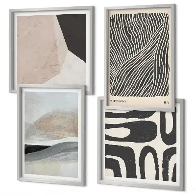 Composição de quadros com estampas abstratas de decoração estilo boho