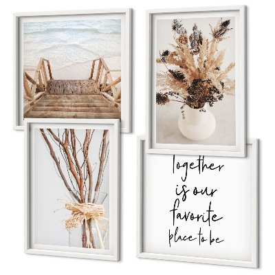 Conjunto de 4 quadros com moldura Flores, galhos, minimalismo, natureza