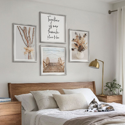 Conjunto de 4 quadros com moldura Flores, galhos, minimalismo, natureza