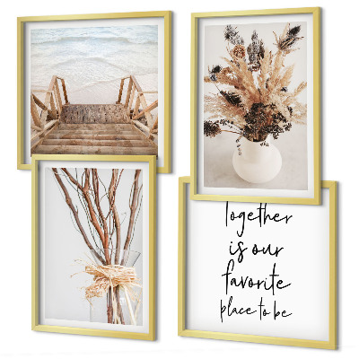 Conjunto de 4 quadros com moldura Flores, galhos, minimalismo, natureza