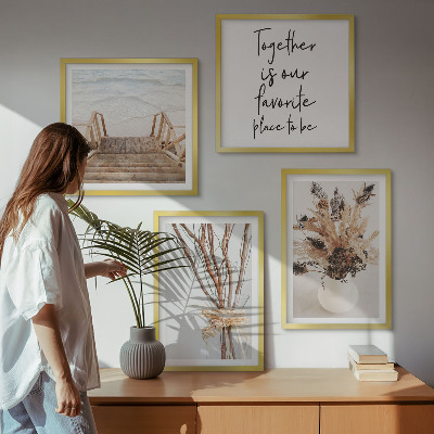 Conjunto de 4 quadros com moldura Flores, galhos, minimalismo, natureza