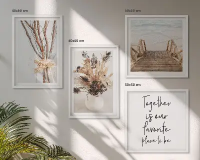 Conjunto de 4 quadros com moldura tema minimalista com flores, galhos e natureza