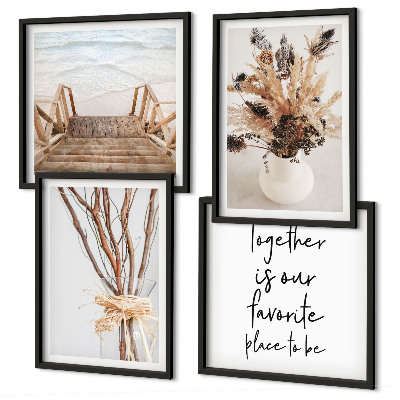 Conjunto de 4 quadros com moldura Flores, galhos, minimalismo, natureza