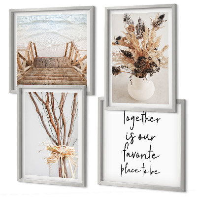 Conjunto de 4 quadros com moldura Flores, galhos, minimalismo, natureza