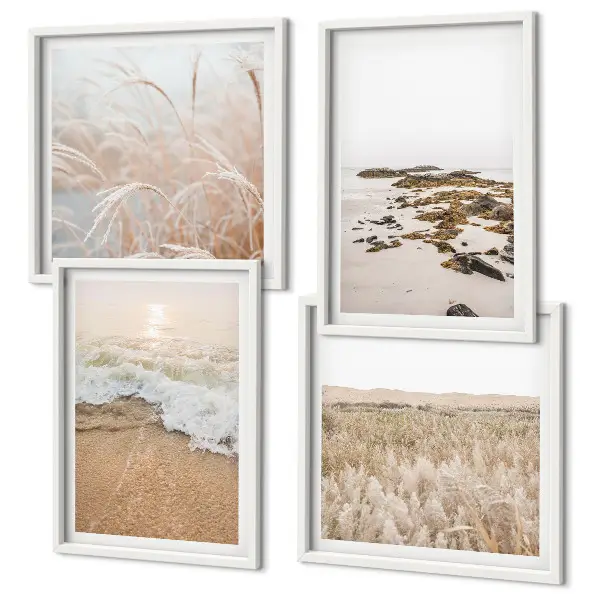 Composição de quadros com ondas da praia, pedras e verão