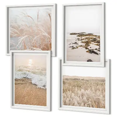 Composição de quadros com ondas da praia, pedras e verão
