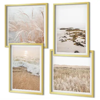 Composição de quadros com ondas da praia, pedras e verão