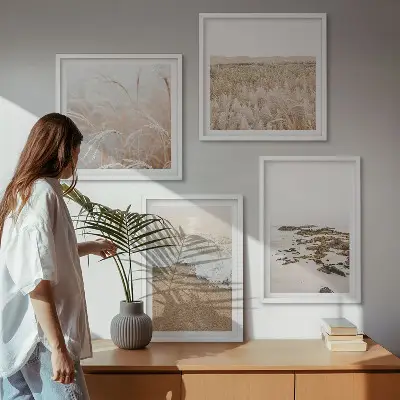 Composição de quadros com ondas da praia, pedras e verão