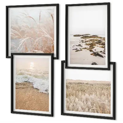 Composição de quadros com ondas da praia, pedras e verão