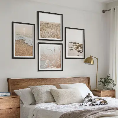 Composição de quadros com ondas da praia, pedras e verão