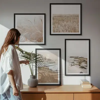 Composição de quadros com ondas da praia, pedras e verão