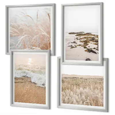 Composição de quadros com ondas da praia, pedras e verão
