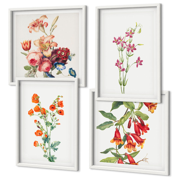 Políptico com moldura Pintura de flores em estilo retrô