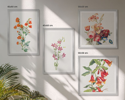 Políptico com moldura Pintura de flores em estilo retrô
