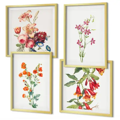 Pintura de flores em estilo retrô políptico com moldura