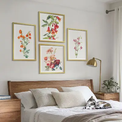 Pintura de flores em estilo retrô políptico com moldura