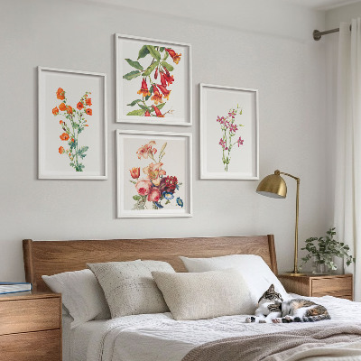 Políptico com moldura Pintura de flores em estilo retrô