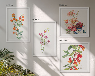 Políptico com moldura Pintura de flores em estilo retrô