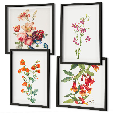 Políptico com moldura Pintura de flores em estilo retrô