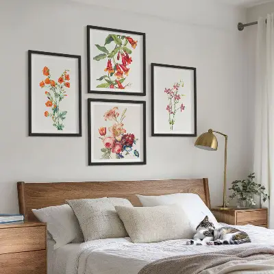 Pintura de flores em estilo retrô políptico com moldura