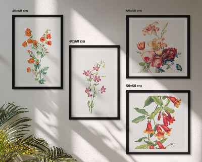 Políptico com moldura Pintura de flores em estilo retrô
