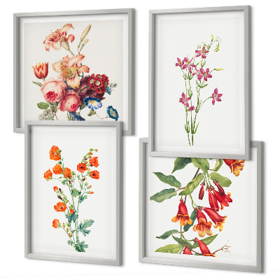 Políptico com moldura Pintura de flores em estilo retrô