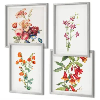 Pintura de flores em estilo retrô políptico com moldura