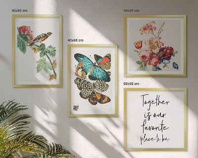 Conjunto de 4 quadros com moldura Flores, borboletas, pássaros, tons pastel